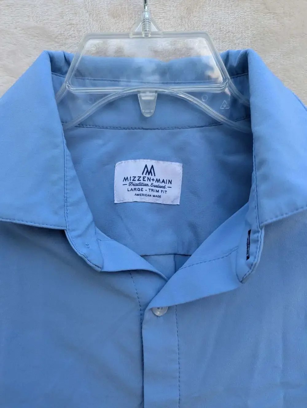 Mizzen+Main Long Sleeve Performance Dress Shirt Blue Large Trim Fit